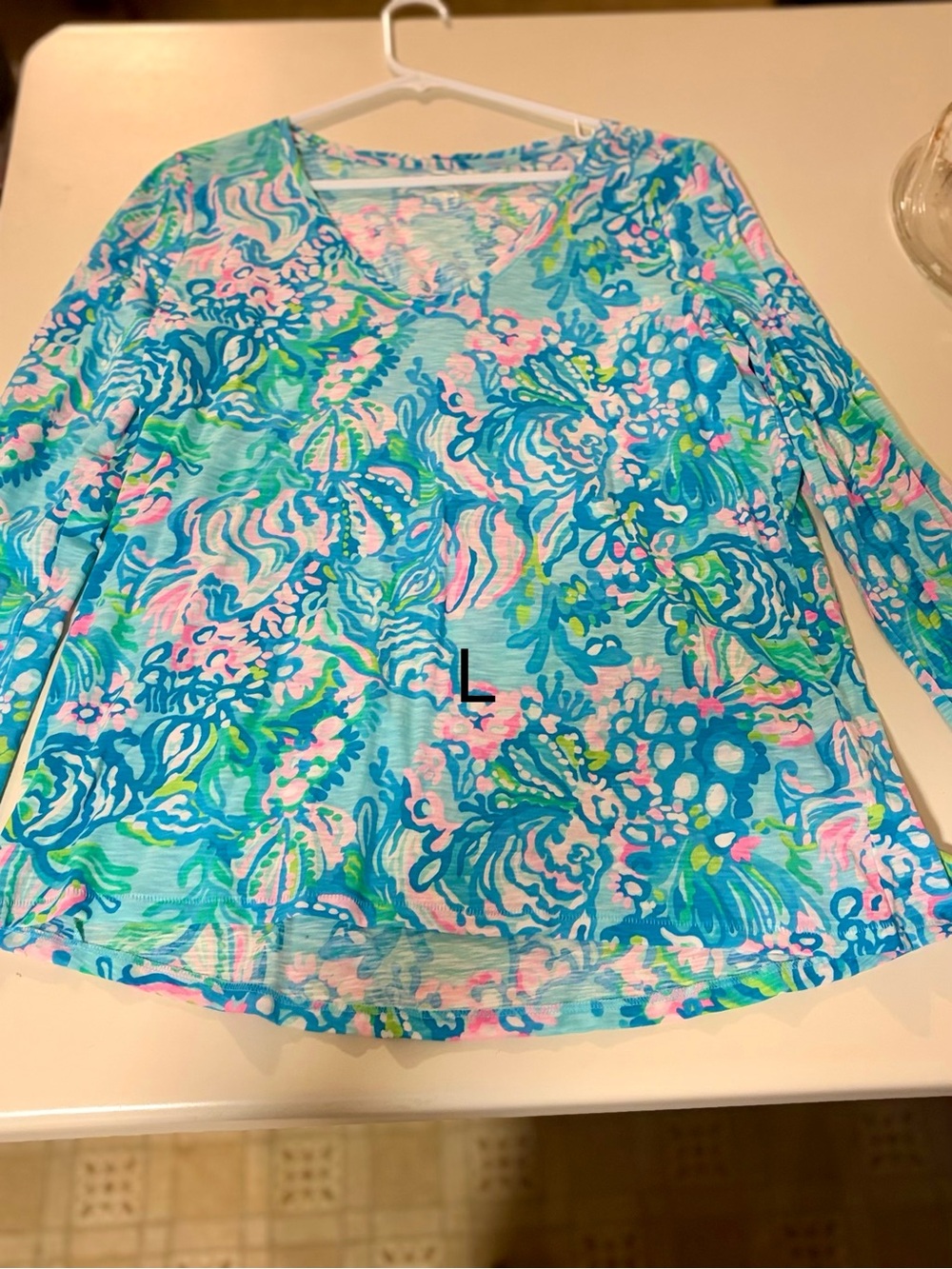 Lilly Pulitzer Turquoise Floral V-Neck Long-Sleeve Cover-Up